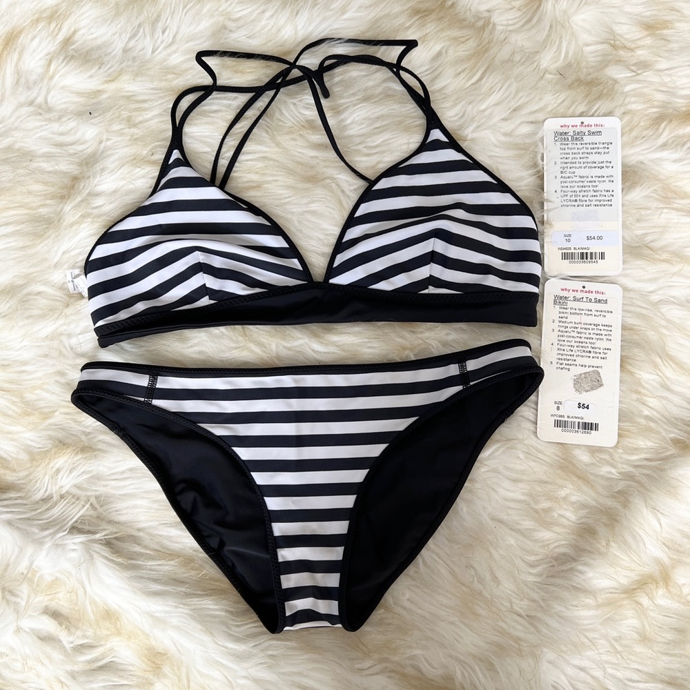 Lululemon Reversible Black White Stripe Bikini Set size 10 top and 8 bottom